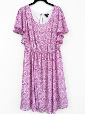 Torrid Pink Printed Flutter Sleeve Midi Dress Size 0 (Large/12)